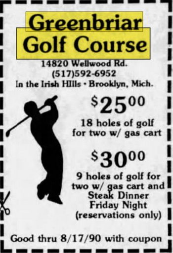 Greenbriar Golf Course (Greenbriar Golf & RV Park) - Jul 29 1990 Ad